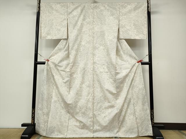 平和屋着物●本場大島紬 白大島 9マルキ 御所車草花文 ロング丈 正絹 逸品 CABC2071ut