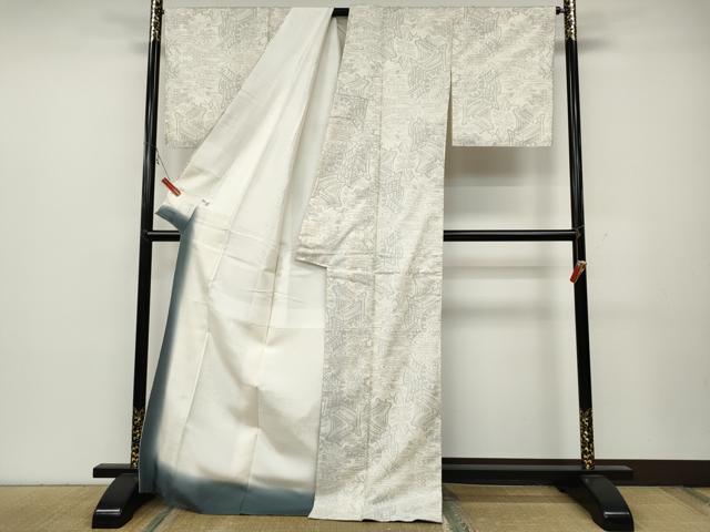平和屋着物●本場大島紬 白大島 9マルキ 御所車草花文 ロング丈 正絹 逸品 CABC2071ut
