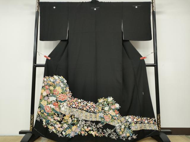 平和屋着物●豪華黒留袖 友禅 作家物 草花文 正絹 逸品 未使用 CABC2072ut
