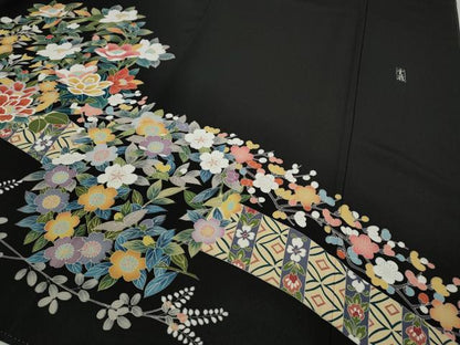平和屋着物●豪華黒留袖 友禅 作家物 草花文 正絹 逸品 未使用 CABC2072ut