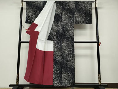 平和屋着物●上質な小紋 箔散らし 黒地 正絹 逸品 CABC2073ut