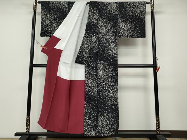 平和屋着物●上質な小紋 箔散らし 黒地 正絹 逸品 CABC2073ut