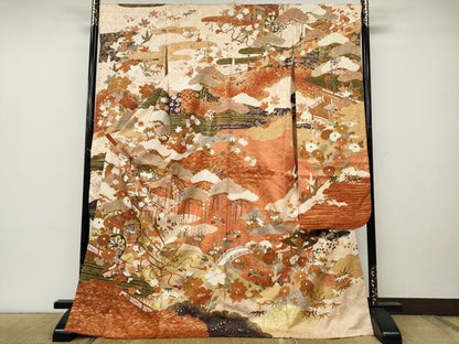 平和屋着物●豪華振袖　駒刺繍　御所車鴛鴦花文　金彩　正絹　逸品　CABC2081ut