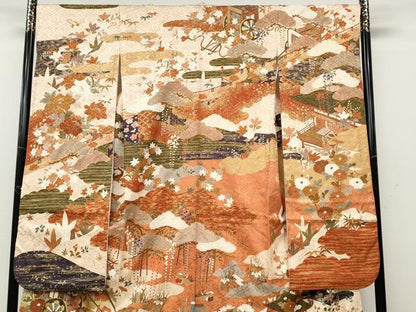 平和屋着物●豪華振袖　駒刺繍　御所車鴛鴦花文　金彩　正絹　逸品　CABC2081ut