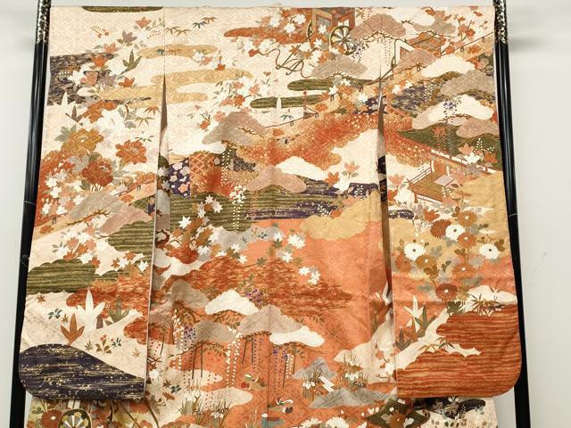 平和屋着物●豪華振袖　駒刺繍　御所車鴛鴦花文　金彩　正絹　逸品　CABC2081ut