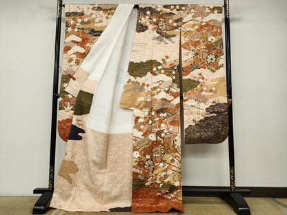 平和屋着物●豪華振袖　駒刺繍　御所車鴛鴦花文　金彩　正絹　逸品　CABC2081ut