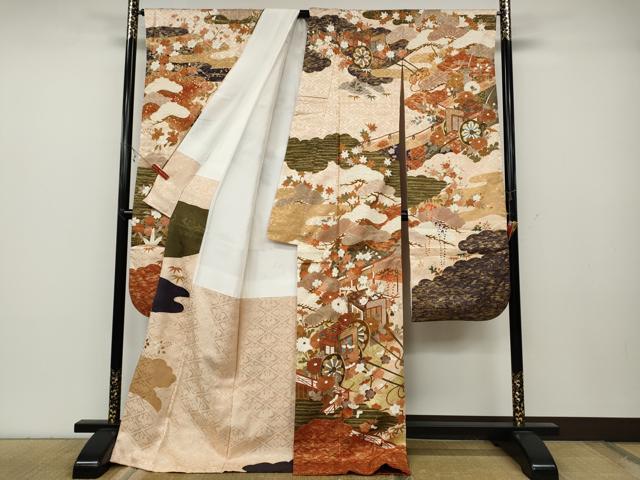 平和屋着物●豪華振袖　駒刺繍　御所車鴛鴦花文　金彩　正絹　逸品　CABC2081ut