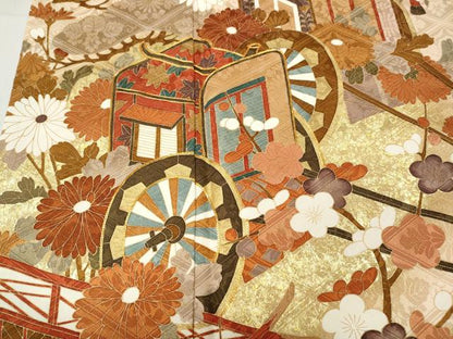 平和屋着物●豪華振袖　駒刺繍　御所車鴛鴦花文　金彩　正絹　逸品　CABC2081ut