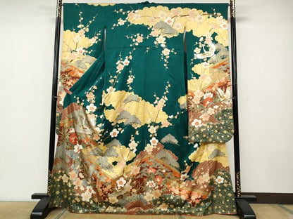 平和屋着物●豪華振袖 飛鶴屏風草花文 金銀彩 正絹 逸品 CABC2082ut