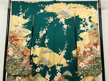 平和屋着物●豪華振袖 飛鶴屏風草花文 金銀彩 正絹 逸品 CABC2082ut