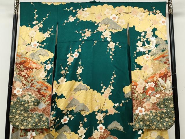 平和屋着物●豪華振袖 飛鶴屏風草花文 金銀彩 正絹 逸品 CABC2082ut