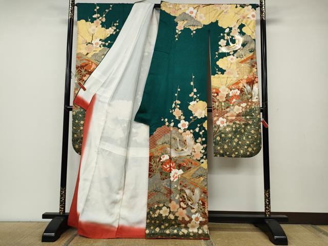 平和屋着物●豪華振袖 飛鶴屏風草花文 金銀彩 正絹 逸品 CABC2082ut