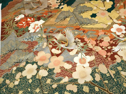 平和屋着物●豪華振袖 飛鶴屏風草花文 金銀彩 正絹 逸品 CABC2082ut