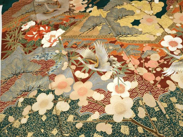平和屋着物●豪華振袖 飛鶴屏風草花文 金銀彩 正絹 逸品 CABC2082ut