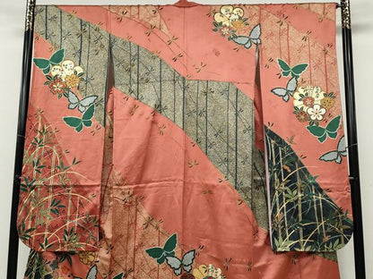 平和屋着物●豪華振袖 駒刺繍 花蝶文 金彩 正絹 逸品 CABC2084ut