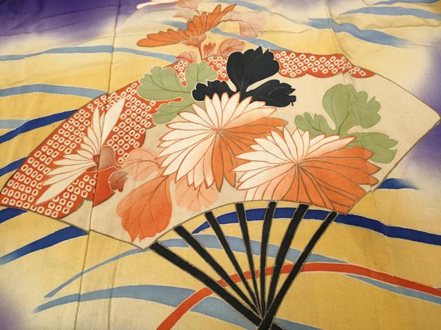 平和屋着物●アンティーク 大正ロマン 振袖 扇面草花文 暈し染め 正絹 逸品 CABC2085ut