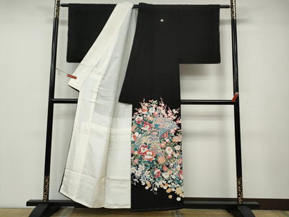 平和屋着物●豪華黒留袖 友禅 作家物 扇面風景草花文 正絹 逸品 未使用 CABC2086ut