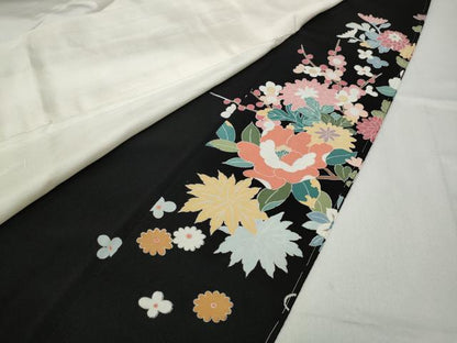 平和屋着物●豪華黒留袖 友禅 作家物 扇面風景草花文 正絹 逸品 未使用 CABC2086ut