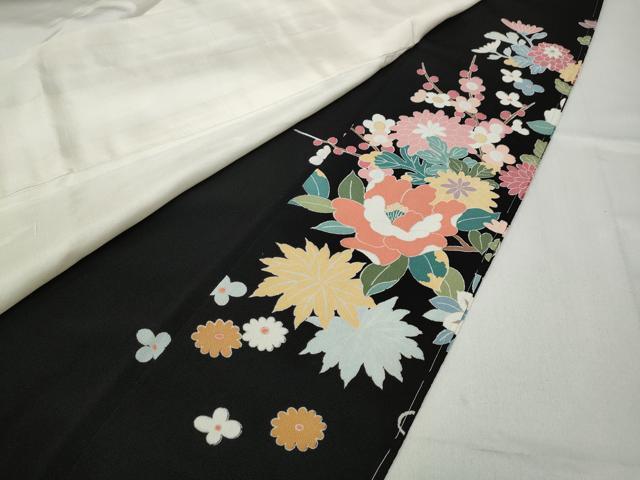 平和屋着物●豪華黒留袖 友禅 作家物 扇面風景草花文 正絹 逸品 未使用 CABC2086ut