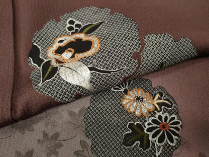 平和屋着物●訪問着 刺繍 雪輪草花文 暈し染め 銀彩 正絹 逸品 CABC2087ut