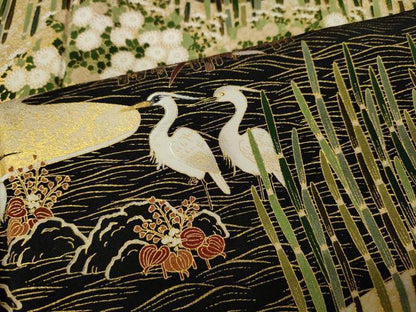 平和屋着物●松尾光琳 黒留袖 流水鷺草花文 金彩 正絹 逸品 未使用 CABC2092ut