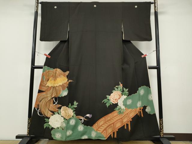 平和屋着物●豪華黒留袖 駒刺繍 吉祥花文 金彩 正絹 逸品 CABC2093ut