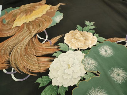平和屋着物●豪華黒留袖 駒刺繍 吉祥花文 金彩 正絹 逸品 CABC2093ut