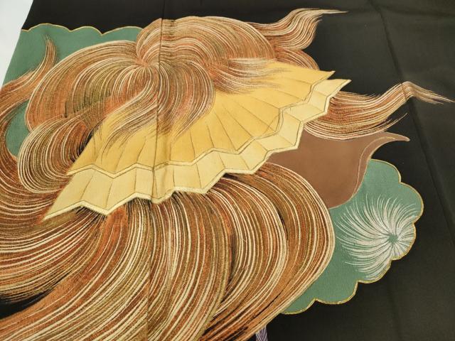 平和屋着物●豪華黒留袖 駒刺繍 吉祥花文 金彩 正絹 逸品 CABC2093ut