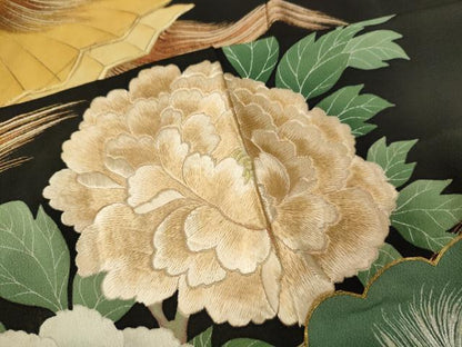 平和屋着物●豪華黒留袖 駒刺繍 吉祥花文 金彩 正絹 逸品 CABC2093ut