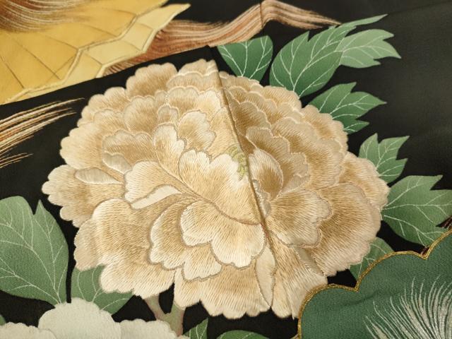 平和屋着物●豪華黒留袖 駒刺繍 吉祥花文 金彩 正絹 逸品 CABC2093ut