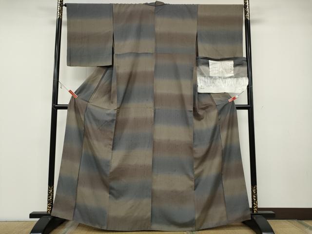 平和屋着物●上質な紬 紬縮緬 横段霞文 証紙付き 正絹 逸品 CABC2094ut