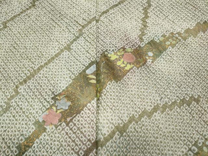 平和屋着物●訪問着 絞り 芝草花文 金彩 正絹 逸品 CABC2095ut