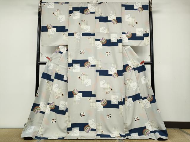 平和屋着物●上質な小紋 色紙重ね鞠玩具文 ロング丈 洗える着物 未使用 CABC2101ut