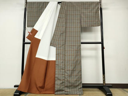平和屋着物●上質な紬 格子柄 正絹 逸品 CABC2107ut