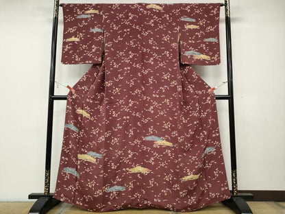 平和屋着物●訪問着 型染め 松花鳥文 鬼しぼ縮緬 正絹 逸品 CABC2108ut