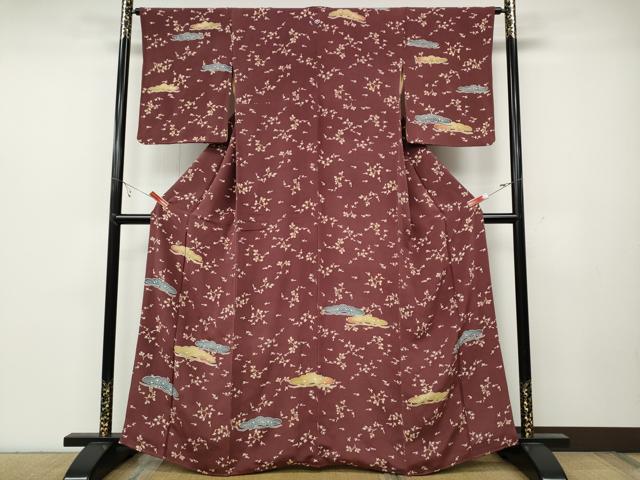 平和屋着物●訪問着 型染め 松花鳥文 鬼しぼ縮緬 正絹 逸品 CABC2108ut