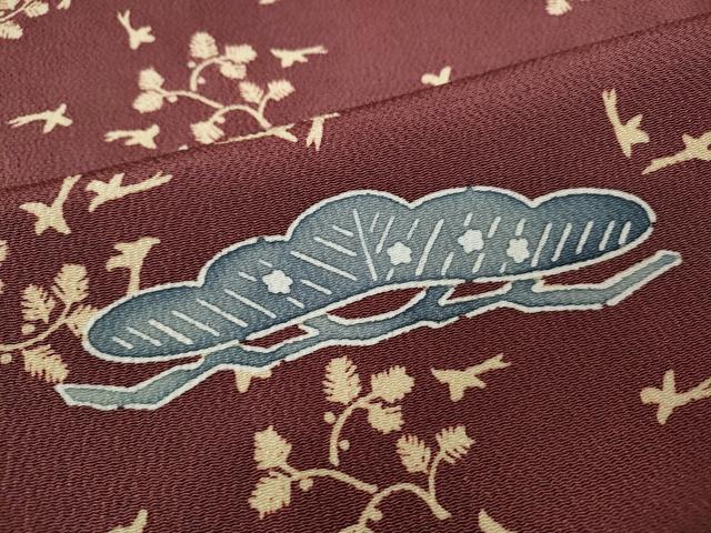 平和屋着物●訪問着 型染め 松花鳥文 鬼しぼ縮緬 正絹 逸品 CABC2108ut