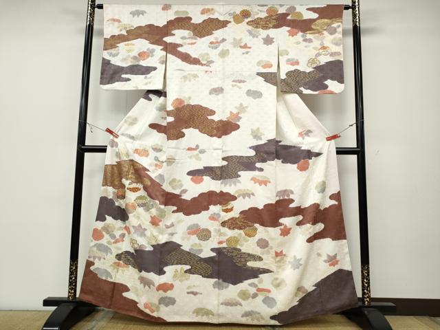 平和屋着物●創業460年・千總 訪問着 絞り 刺繍 雲重ね舞花文 金彩 高島屋扱い 正絹 逸品 CABC2110ut