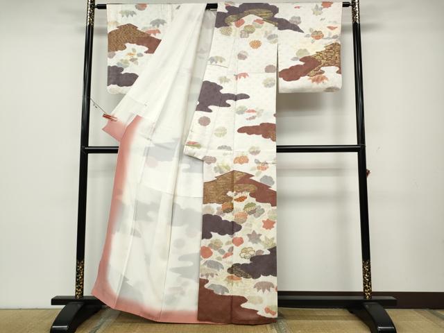 平和屋着物●創業460年・千總 訪問着 絞り 刺繍 雲重ね舞花文 金彩 高島屋扱い 正絹 逸品 CABC2110ut