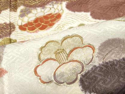 平和屋着物●創業460年・千總 訪問着 絞り 刺繍 雲重ね舞花文 金彩 高島屋扱い 正絹 逸品 CABC2110ut