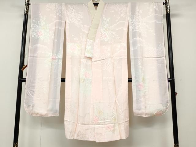 平和屋着物●振袖用長襦袢 無双仕立て 孔雀花地紋 暈し染め 正絹 逸品 CABC2111ut