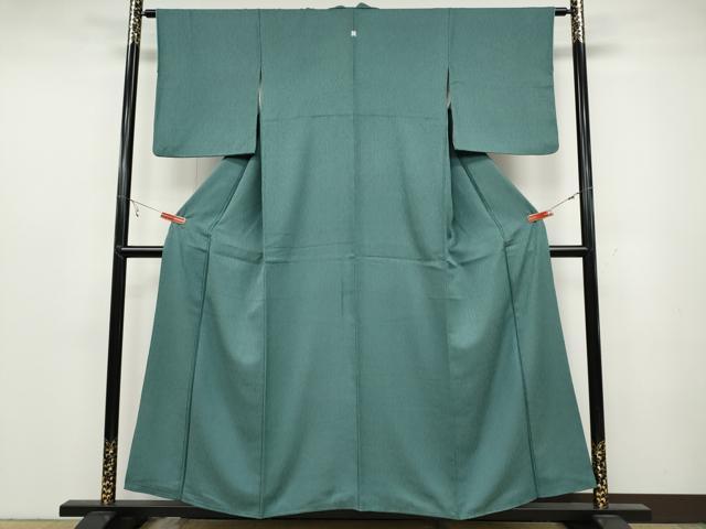 平和屋着物●上質な色無地 縞地紋 錆浅葱色 正絹 逸品 CABC2114ut