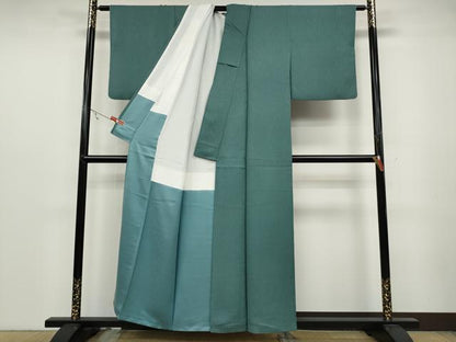 平和屋着物●上質な色無地 縞地紋 錆浅葱色 正絹 逸品 CABC2114ut