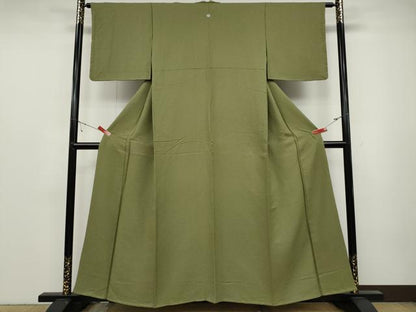 平和屋着物●上質な色無地 霞地紋 柳茶色 正絹 逸品 CABC2116ut