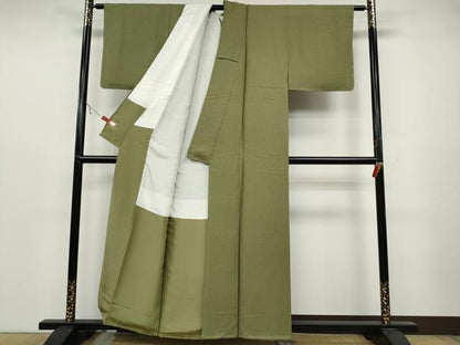 平和屋着物●上質な色無地 霞地紋 柳茶色 正絹 逸品 CABC2116ut