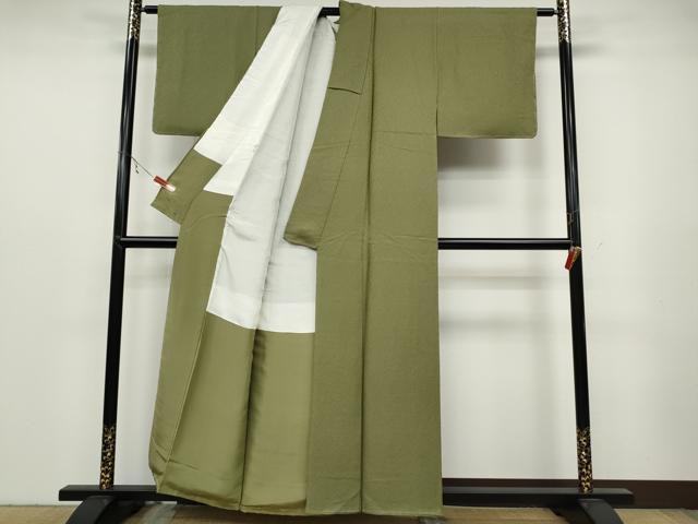 平和屋着物●上質な色無地 霞地紋 柳茶色 正絹 逸品 CABC2116ut