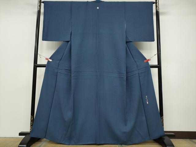 平和屋着物●上質な色無地 作家物 草木染 霞地紋 青藍色 正絹 逸品 CABC2117ut