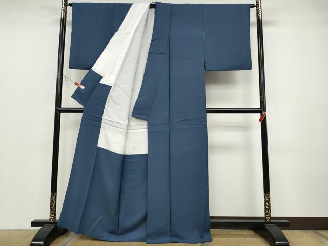 平和屋着物●上質な色無地 作家物 草木染 霞地紋 青藍色 正絹 逸品 CABC2117ut