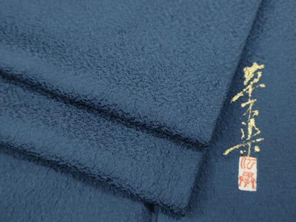 平和屋着物●上質な色無地 作家物 草木染 霞地紋 青藍色 正絹 逸品 CABC2117ut