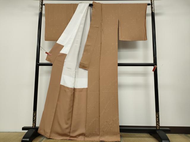 平和屋着物●上質な色無地 草花地紋 江戸茶色 正絹 逸品 CABC2118ut